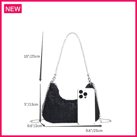 Rhinestone Clutch Evening Bag with Chain Strap, 9.8\